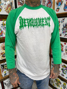DEVOURMENT - green logo - white 3/4 sleeve shirt