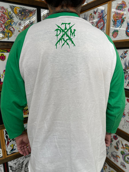 CORPSE GRISTLE - green logo - white 3/4 sleeve shirt