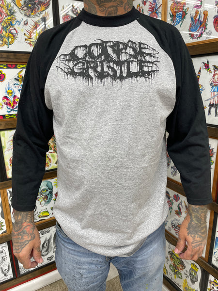 CORPSE GRISTLE - black logo - grey 3/4 sleeve shirt